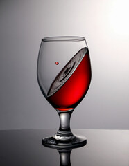 A drop falls into a glass of red wine