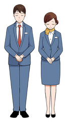 ビジネスシーン　お辞儀をする男女