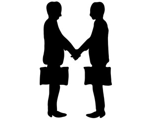 がっしりと握手するサラリーマンのシルエット