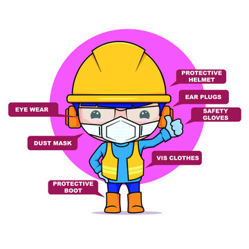illustration graphic vector of protective and safety eguipment worker contruction cartoon,best for education safety.
