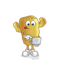ginger with laptop mascot. cartoon vector