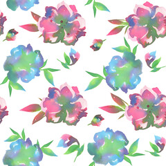Vintage watercolor illustration. Handpainting fashion illustration. Floral seamless pattern.