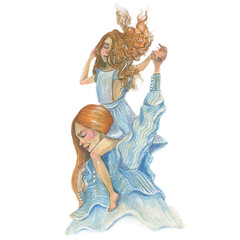 Mother and daugther watercolor illustration. Motherhood in beautiful style.