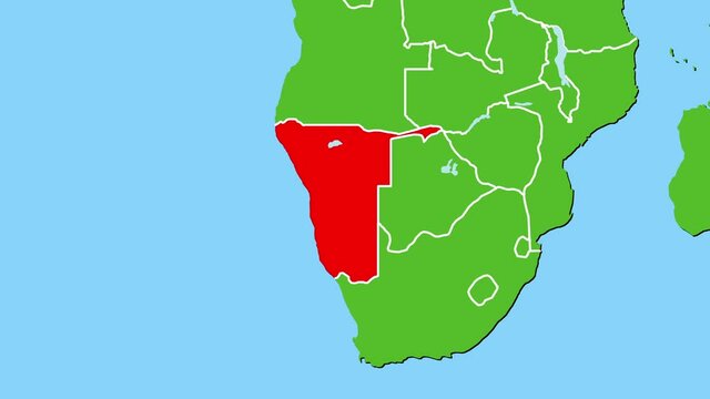 ナミビアの位置がアップになって赤く表示されます。ヨーロッパ中心地図