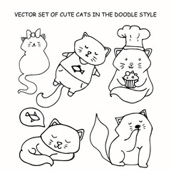 VECTOR SET OF CUTE CATS IN THE DOODLE STYLE