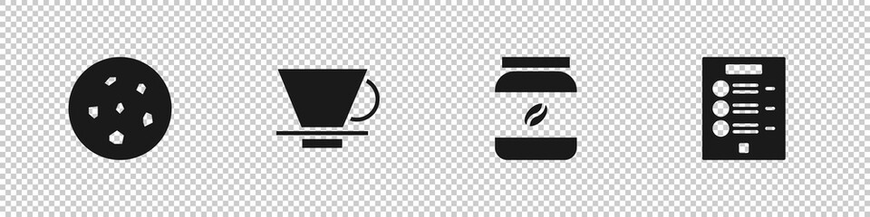 Fototapeta premium Set Cookie or biscuit, V60 coffee maker, Coffee jar bottle and menu icon. Vector.