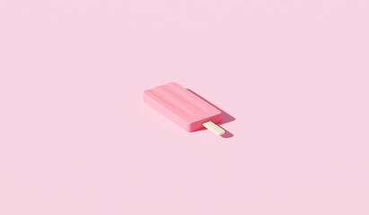 Minimal ice cream stick dessert and summer season on pink background with tropical holiday concept. 3D rendering.