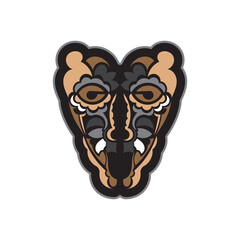 Colored Mask in Maori or Samoan style. Polynesian style tiki. Good for t-shirts, phone cases, and tattoos. Isolated. Vector illustration