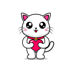 cute cat holding heart illustration design kawaii