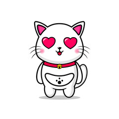 Fototapeta na wymiar cute cat design mascot with love gaze kawaii
