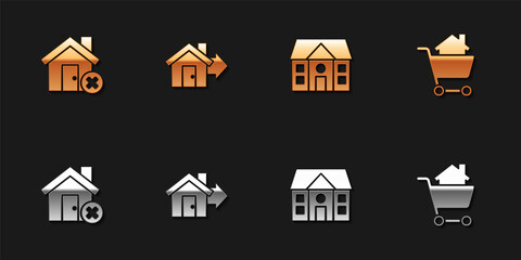 Set House with wrong mark, Sale house, and Shopping cart icon. Vector.