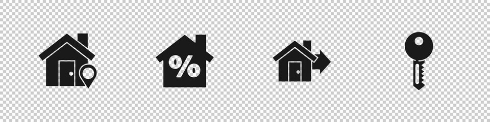 Set Location with house, House percant discount, Sale and key icon. Vector.