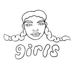 Vector outline face people. Hand drawn line art illustration. The head of woman, girl in the style of a Doodle, isolated on a white background