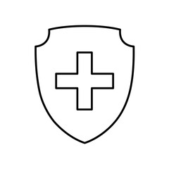 The cit icon with a cross. The concept of medical protection against viruses and bacteria and other diseases. Medical insurance. Vector illustration isolated on a white background for design and web.