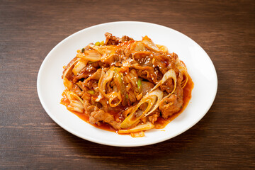stir-fried pork with Korean spicy paste and kimchi