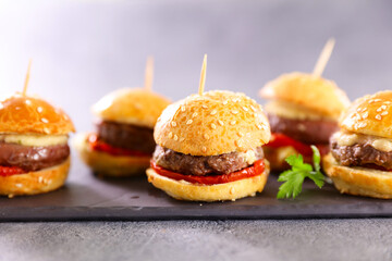 mini hamburger with beef and tomato
