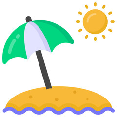
Umbrella and sun denoting flat icon of beach 

