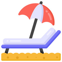 
Umbrella with bed denoting flat icon of beach bed 

