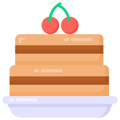 
Cherries cake in flat style icon, bakery item

