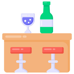 
Table and chair denoting drink counter in flat style icon 

