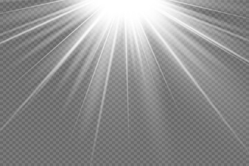Vector transparent sunlight special lens flash light effect.front sun lens flash. Vector blur in the light of radiance. Element of decor. Horizontal stellar rays and searchlight.