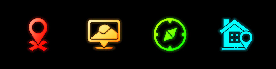 Set Location, , Compass and with house icon. Vector.