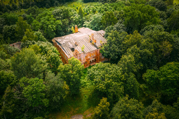 Dziemjanki, Gomel Region, Belarus. Aerial View Of Abandoned Dilapidated Manor House Gerard Nicholas...
