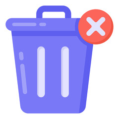 
Bin with cross sign denoting flat icon of delete 

