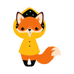Cute Little Fox Standing in Yellow Raincoat Vector Illustration