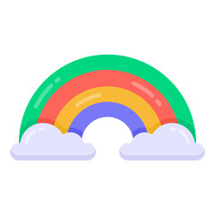 
A meteorological phenomenon, icon of cloudy rainbow in flat style  

