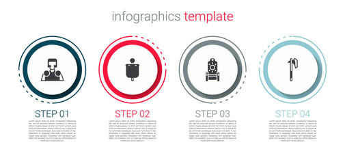 Set Medieval knight, flag, throne and axe. Business infographic template. Vector.
