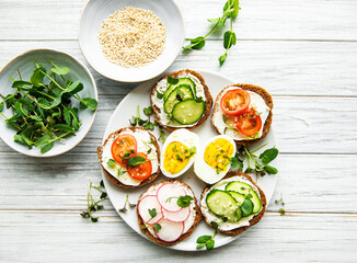Sandwiches with healthy vegetables and micro greens