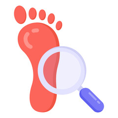 
Foot with magnifier denoting flat icon of footprint search 

