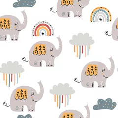 Zelfklevend Fotobehang Olifant Baby naadloos patroon met schattige olifanten