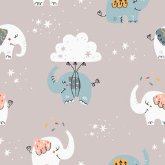 Fototapeta na wymiar Baby seamless pattern with cute elephants.