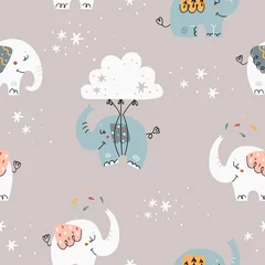 Wall murals Elephant Baby seamless pattern with cute elephants.