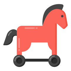 
Trojan horse in flat style icon, computer virus  

