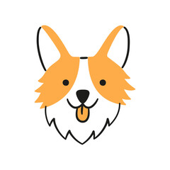 Obraz na płótnie Canvas Cute corgi face. Dog head icon. Hand drawn isolated vector illustration in doodle style on white background