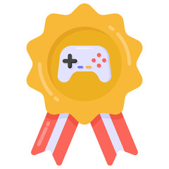 

Joystick on badge denoting flat icon of game award 


