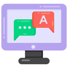 
Speech bubbles inside monitor denoting flat icon of online communication 

