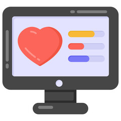 
Heart inside monitor denoting flat icon of online love testing 

