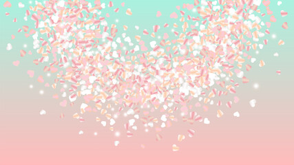 Realistic Background with Confetti of Hearts Glitter Particles. St. Valentine Day. Celebration pattern. Light Spots. Explosion of Confetti. Glitter Vector Illustration. Design for Banner.