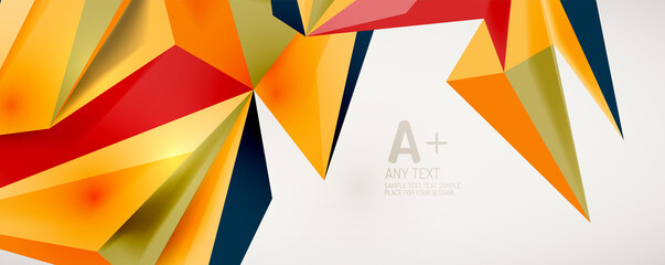 Vector triangle geometric backgrounds. Low poly 3d shape on light backdrop. Vector illustration for covers, banners, flyers and posters and other designs