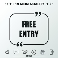 Free entry writing icon. Text inside quote symbol.