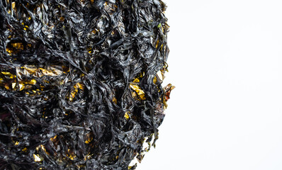 Dried seaweed on white background