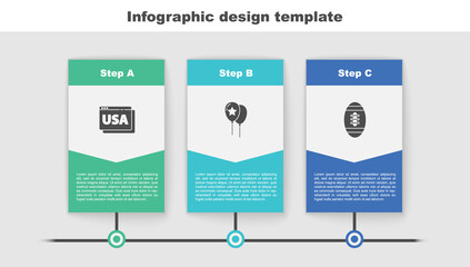 Set USA on browser, Balloons and American Football ball. Business infographic template. Vector.