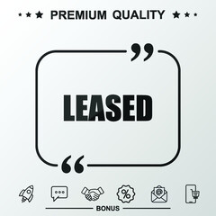 Leased writing icon. Text inside quote symbol