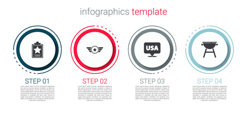 Fototapeta premium Set USA Independence day, Star American military, and Barbecue grill. Business infographic template. Vector.