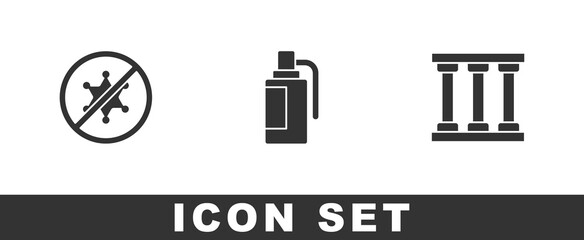 Set Protest, Hand grenade and Prison window icon. Vector.