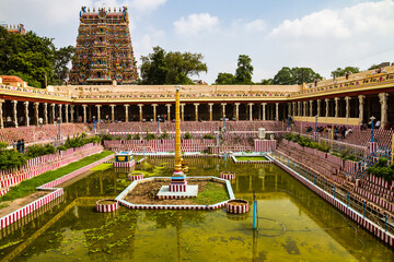 Meenakshi Sundareswarar Temple in Madurai. Tamil Nadu, India. It is dedicated to Meenakshi and to...